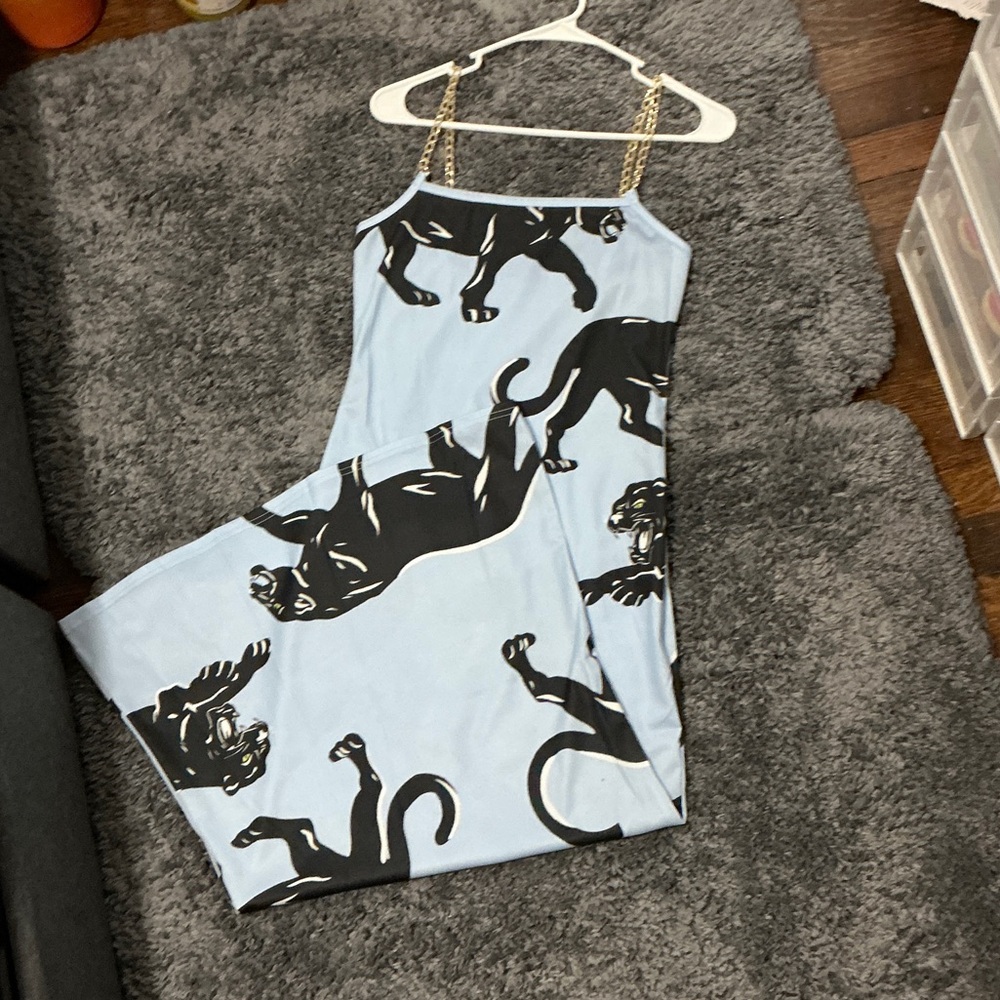 Chic Blue Dress with Black Panther Design